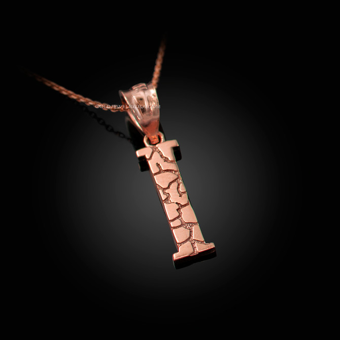 Rose Gold Nugget Initial Letter "I" Pendant Necklace