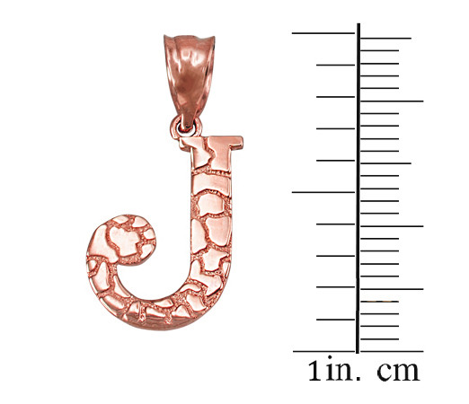 Rose Gold Nugget Initial Letter "J" Pendant Necklace