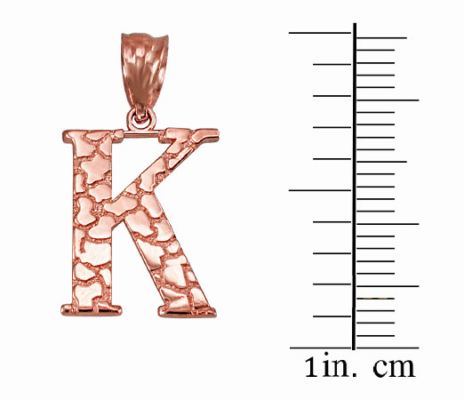 Rose Gold Nugget Initial Letter "K" Pendant Necklace