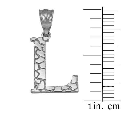 White Gold Nugget Initial Letter "L" Pendant Necklace