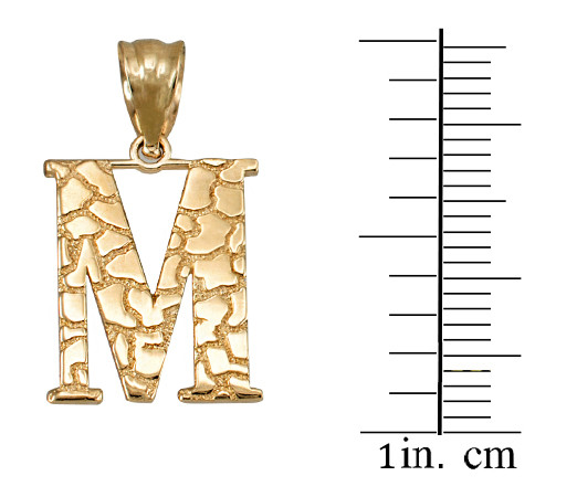 Yellow Gold Nugget Initial Letter "M" Pendant Necklace