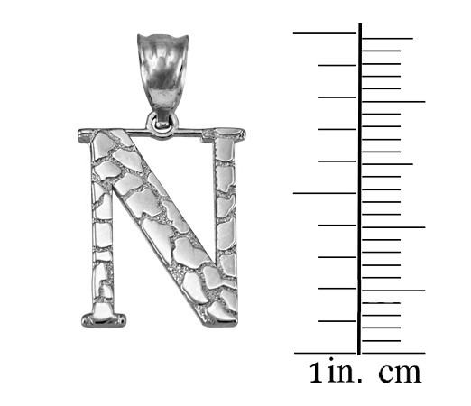 White Gold Nugget Initial Letter "N" Pendant Necklace