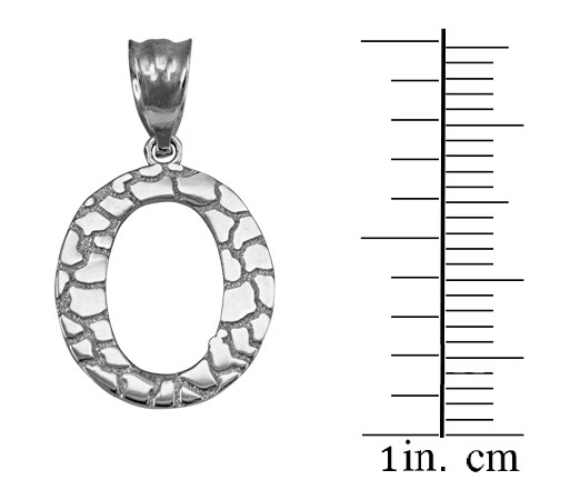 White Gold Nugget Initial Letter "O" Pendant Necklace