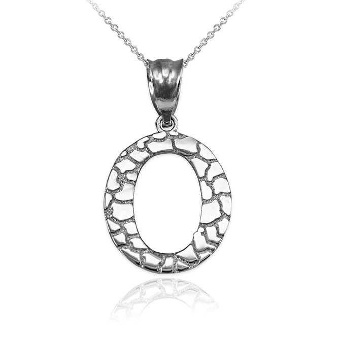 White Gold Nugget Initial Letter "O" Pendant Necklace