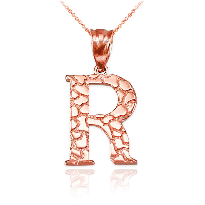 Rose Gold Nugget Initial Letter "R" Pendant Necklace
