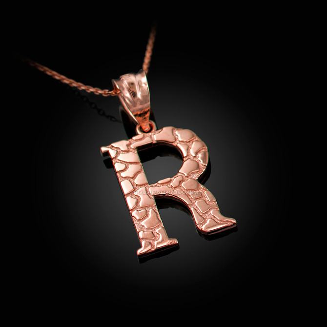 Rose Gold Nugget Initial Letter "R" Pendant Necklace