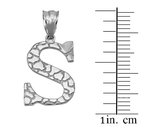 White Gold Nugget Initial Letter "S" Pendant Necklace