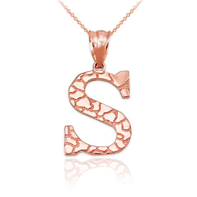 Rose Gold Nugget Initial Letter "S" Pendant Necklace