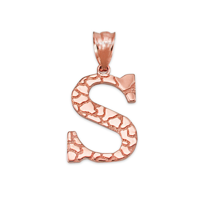 Rose Gold Nugget Initial Letter "S" Pendant Necklace