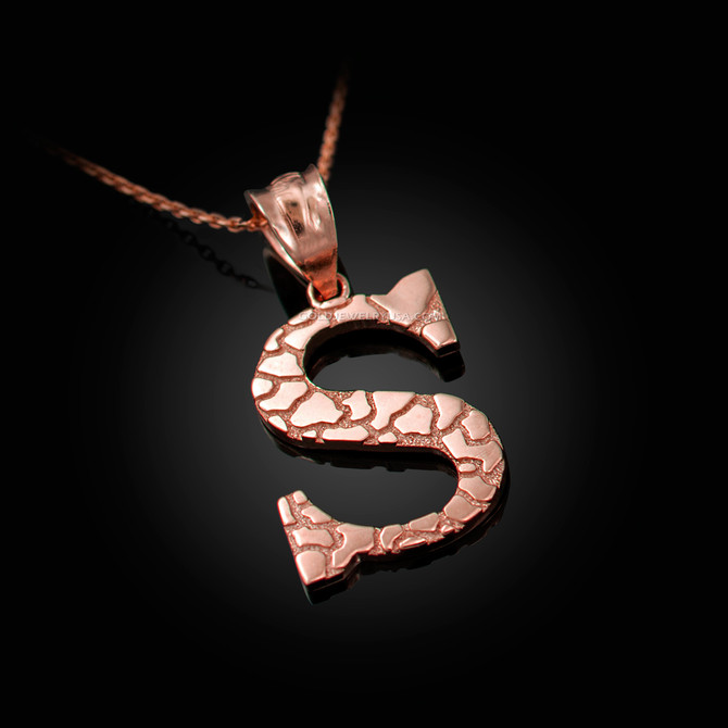 Rose Gold Nugget Initial Letter "S" Pendant Necklace