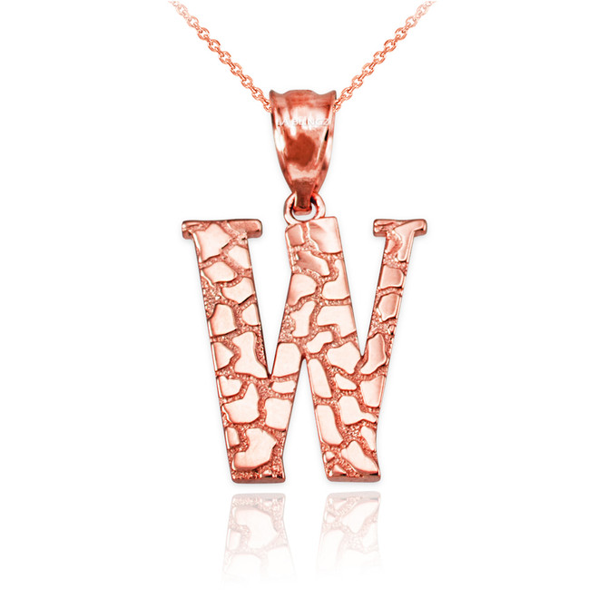Rose Gold Nugget Initial Letter "W" Pendant Necklace
