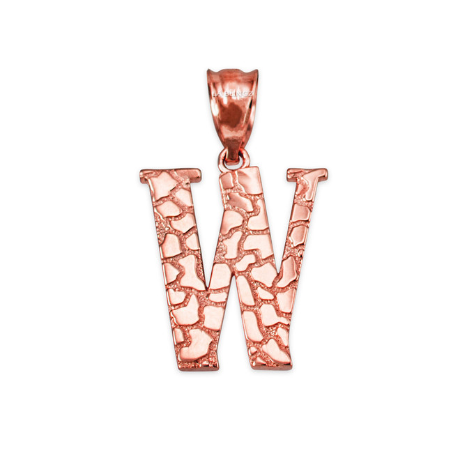 Rose Gold Nugget Initial Letter "W" Pendant Necklace