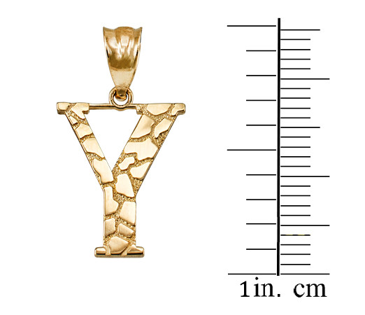 Yellow Gold Nugget Initial Letter "Y" Pendant Necklace