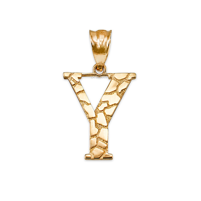 Yellow Gold Nugget Initial Letter "Y" Pendant Necklace