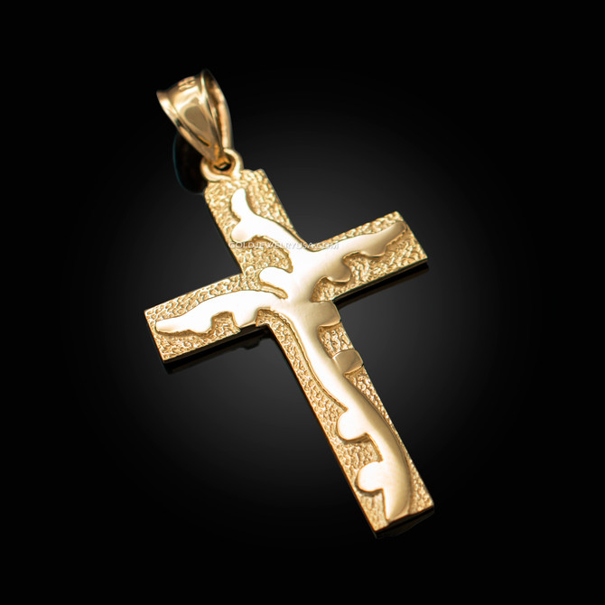Yellow Gold Flaming Cross Pendant