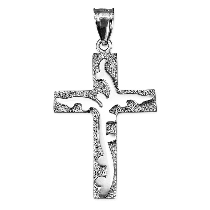 White Gold Flaming Cross Pendant