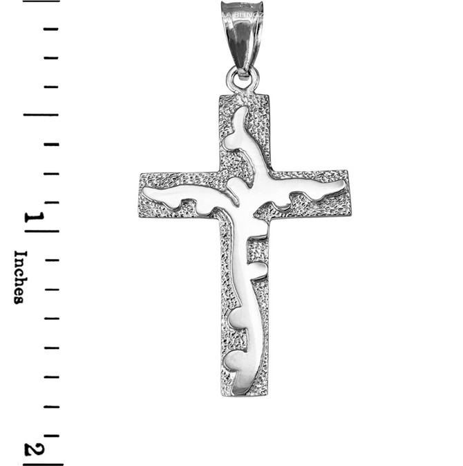 White Gold Flaming Cross Pendant