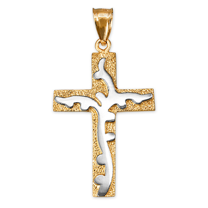 Two-Tone Yellow Gold Flaming Cross Pendant