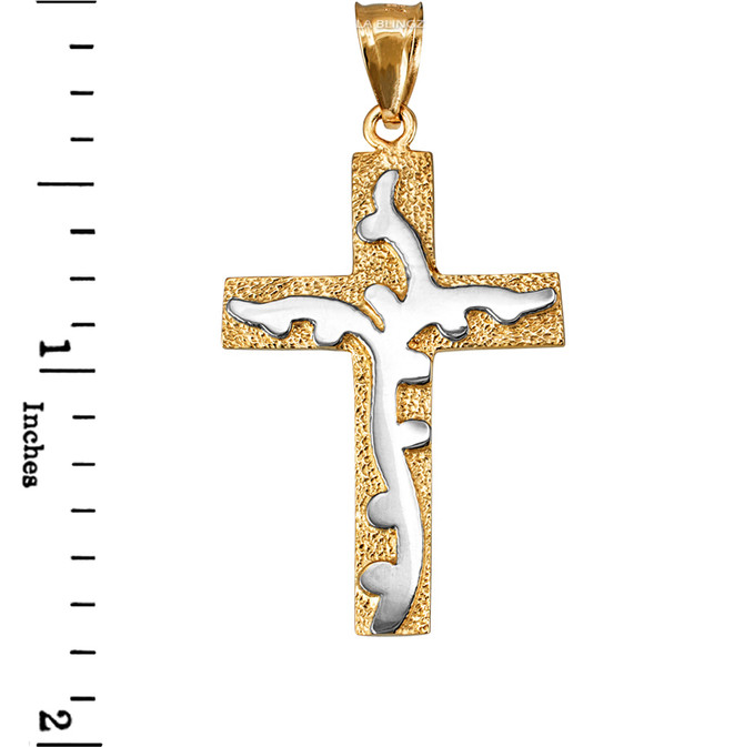 Two-Tone Yellow Gold Flaming Cross Pendant