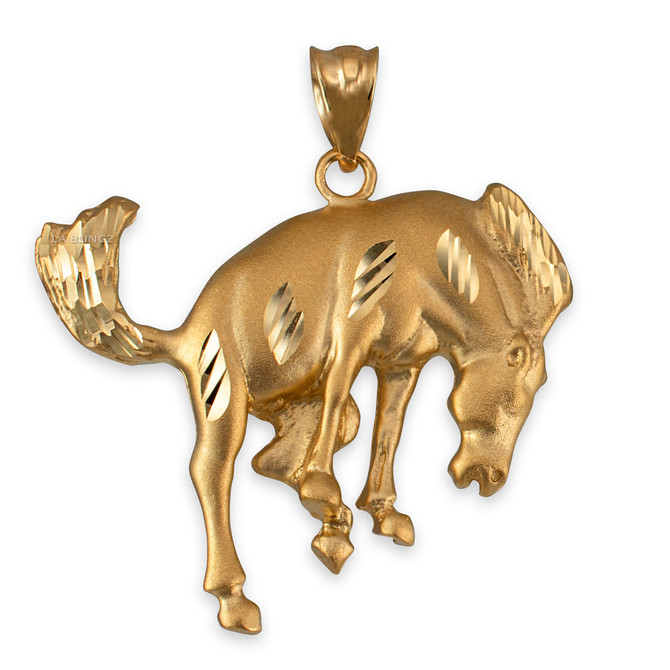 Yellow Gold Bucking Stallion Horse Satin DC Pendant