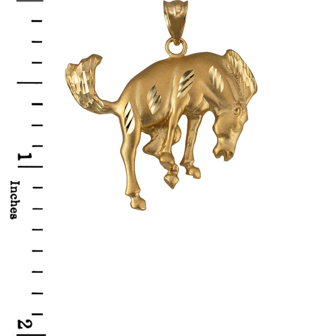 Yellow Gold Bucking Stallion Horse Satin DC Pendant