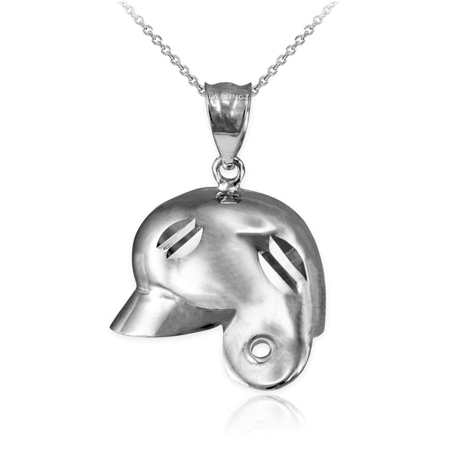 White Gold Baseball Helmet DC Charm Necklace