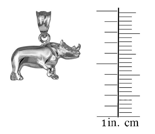 Polished White Gold Rhino Charm Necklace