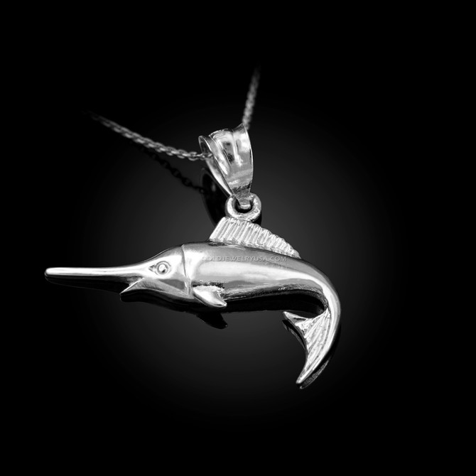 White Gold Marlin Fish Charm Necklace