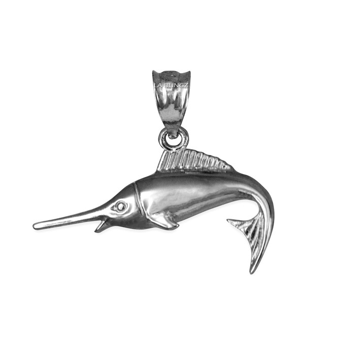 White Gold Marlin Fish Charm Necklace