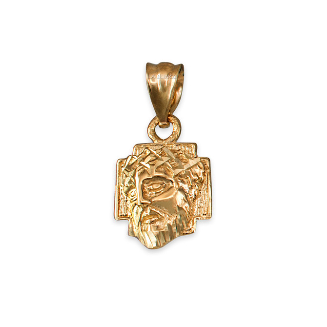Yellow Gold Tiny Jesus Face Cross DC Charm Necklace