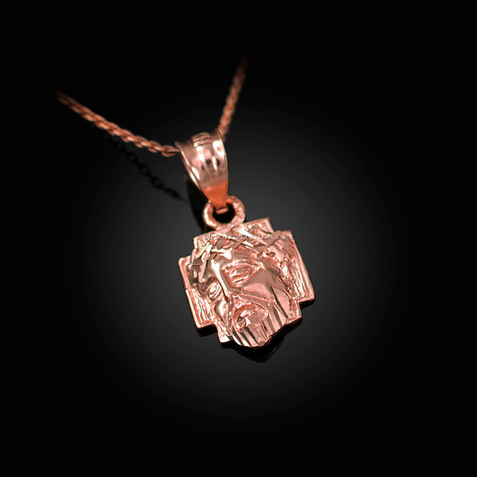 Rose Gold Tiny Jesus Face Cross DC Charm Necklace