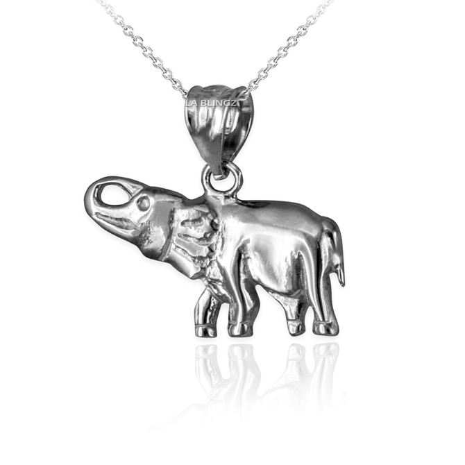 Polished White Gold Elephant Charm Necklace