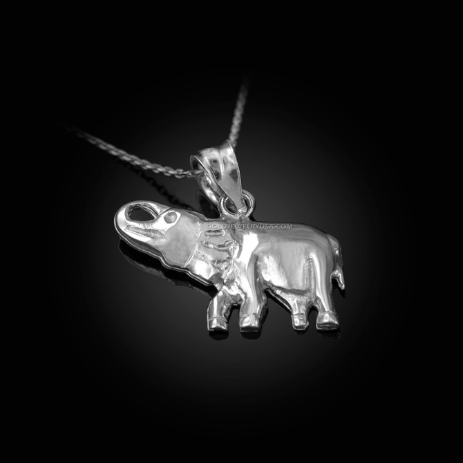 Polished White Gold Elephant Charm Necklace