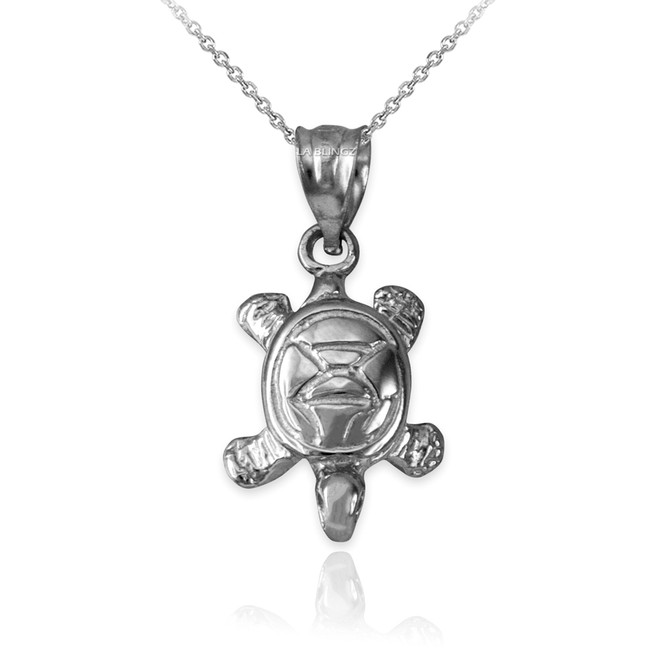 White Gold Hawaiian Honu Sea Turtle Charm Necklace
