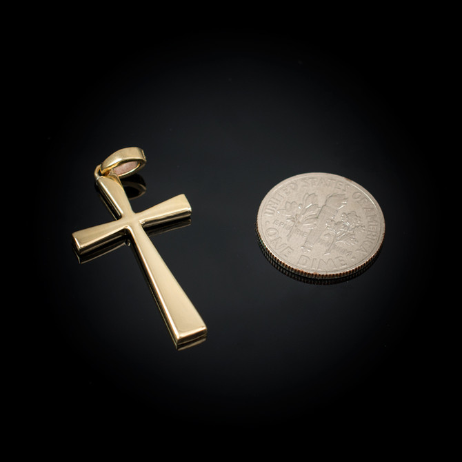 Diamond Studded Solid Yellow Gold Cross Pendant Necklace