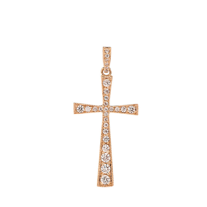 Diamond Studded Solid Rose Gold Cross Pendant Necklace