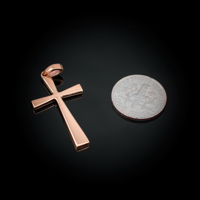 Diamond Studded Solid Rose Gold Cross Pendant Necklace