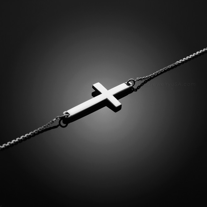 white gold sideways cross bracelet