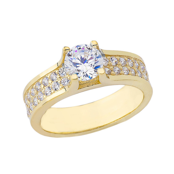 Yellow Gold Solitaire Diamond Pave Engagement Ring
