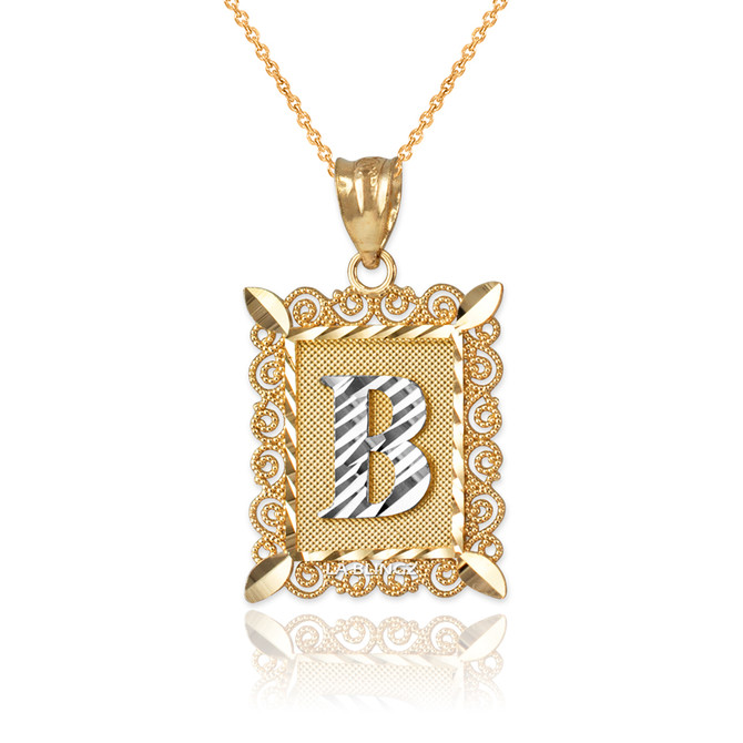 Gold Alphabet DC Letter Initial Filigree Pendant Necklace