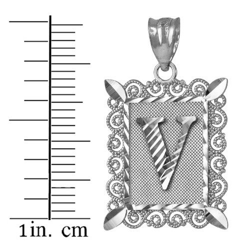 White Gold Alphabet DC Letter Initial Filigree Pendant Necklace