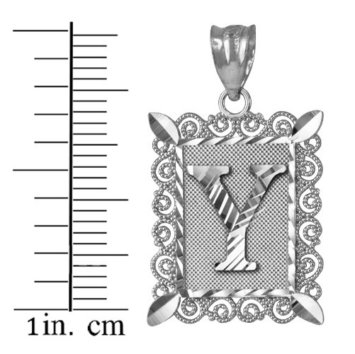 White Gold Alphabet DC Letter Initial Filigree Pendant Necklace