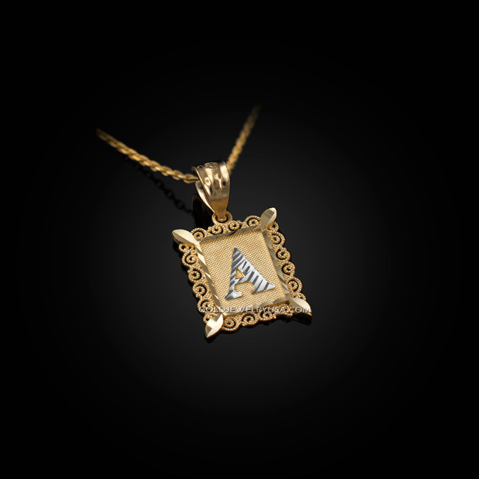 Gold Alphabet DC Letter Initial Filigree Charm Necklace