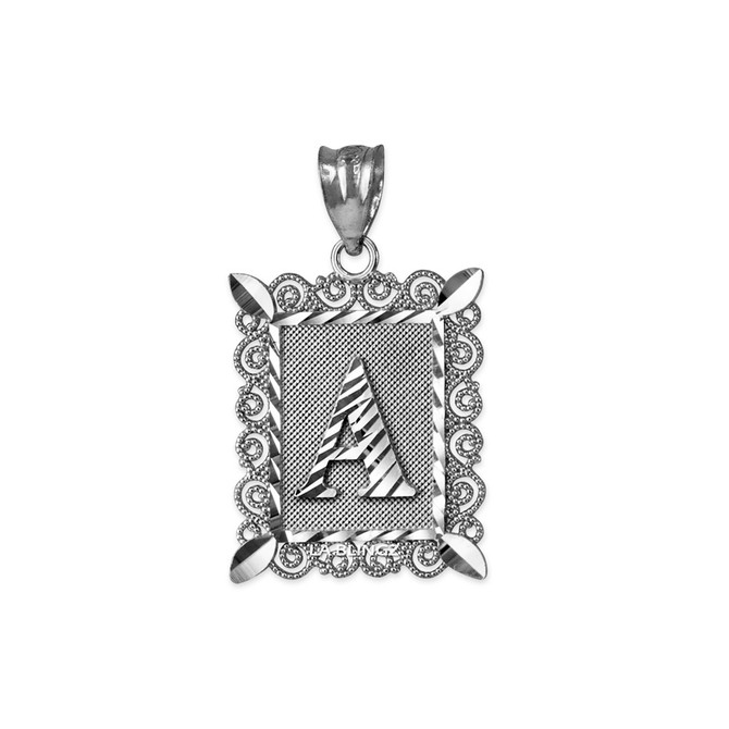 White Gold Alphabet DC Letter Initial Filigree Charm Necklace