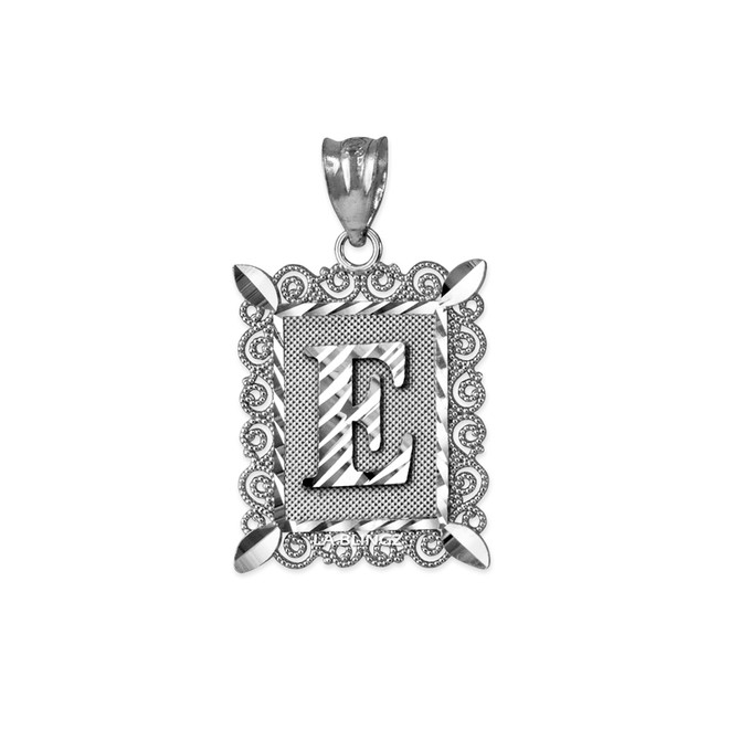 White Gold Alphabet DC Letter Initial Filigree Charm Necklace