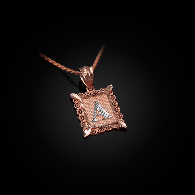 Rose Gold Alphabet DC Letter Initial Filigree Charm Necklace