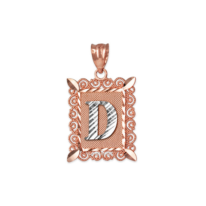 Rose Gold Alphabet DC Letter Initial Filigree Charm Necklace