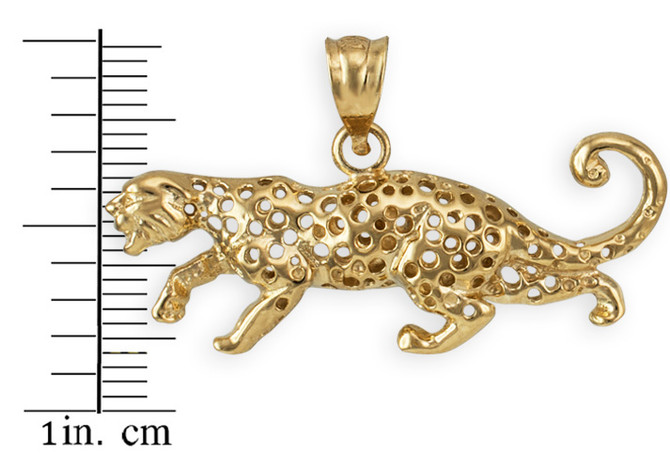 Yellow Gold Cheetah Cat Pendant Necklace