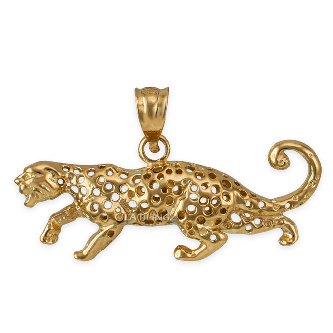Yellow Gold Cheetah Cat Pendant Necklace