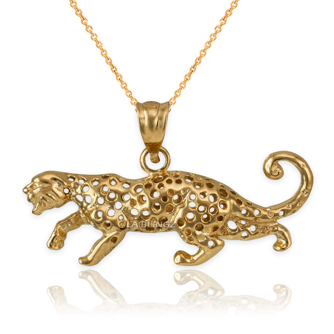 Yellow Gold Cheetah Cat Pendant Necklace